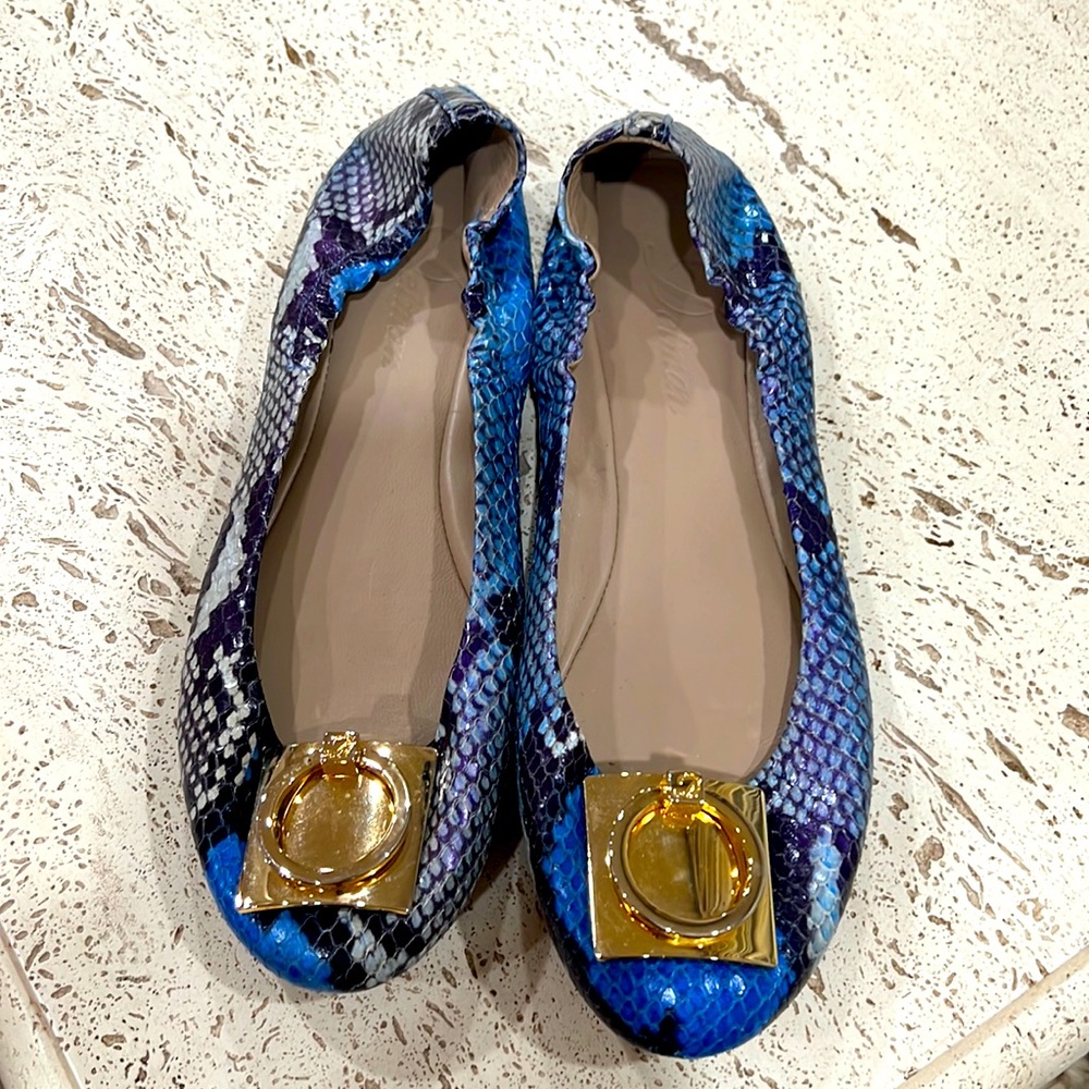 Delman Flats Shoes Python Leather Outside Beautif… - image 1